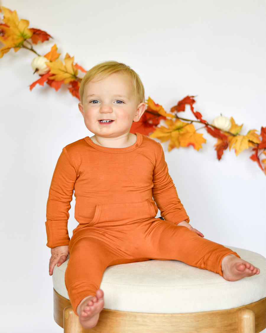 Front Opening Romper in Yams | Bamboo Viscose