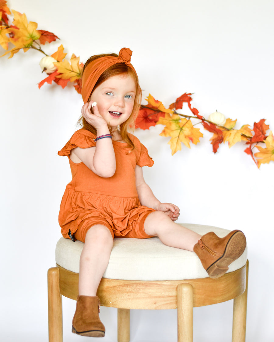 Switch-A-Roo ™ Reversible Opening Twirl Shortie Romper in Yams | Bamboo Viscose