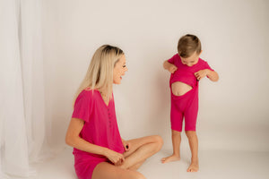 Front Opening Shortie Romper in Fuchsia | Bamboo Viscose