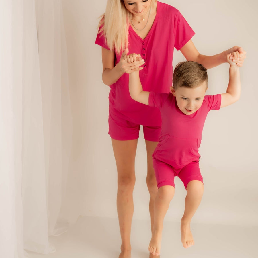 Front Opening Shortie Romper in Fuchsia | Bamboo Viscose