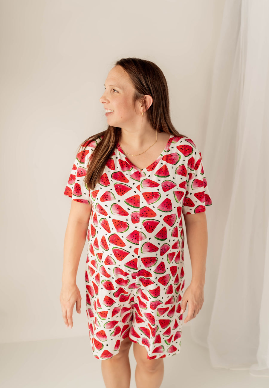Women's One-Piece Shortie Lounger in OG Watermelons 2.0  | Bamboo Viscose