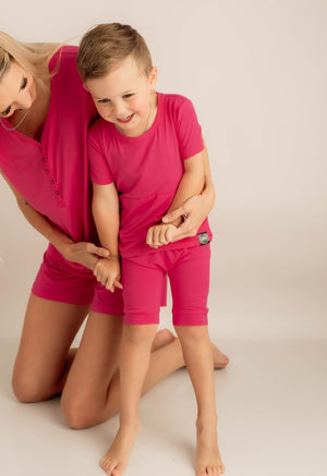 Front Opening Shortie Romper in Fuchsia | Bamboo Viscose
