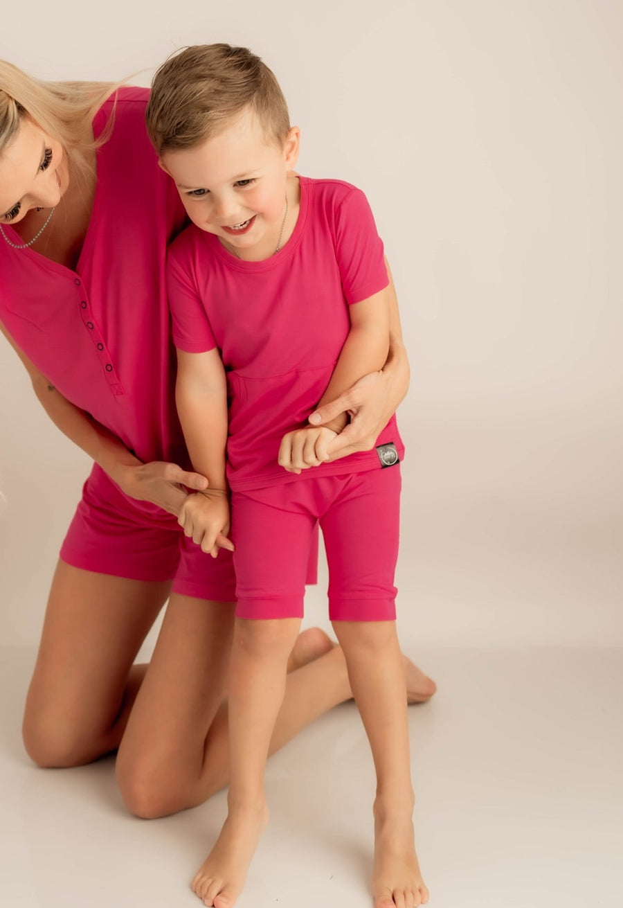 Front Opening Shortie Romper in Fuchsia | Bamboo Viscose