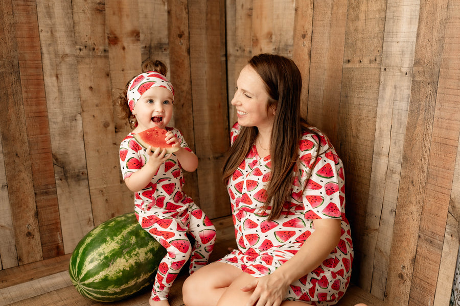 Front Opening Romper in OG Watermelons 2.0 | Bamboo Viscose