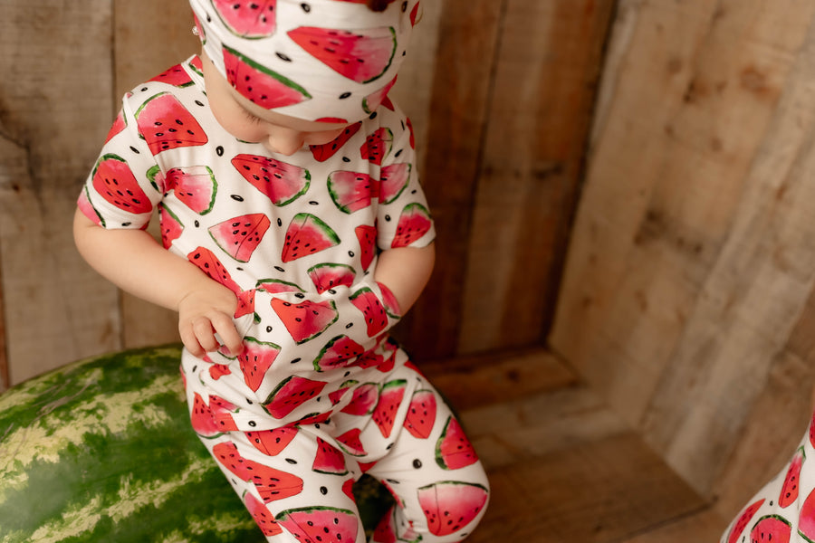 Front Opening Romper in OG Watermelons 2.0 | Bamboo Viscose