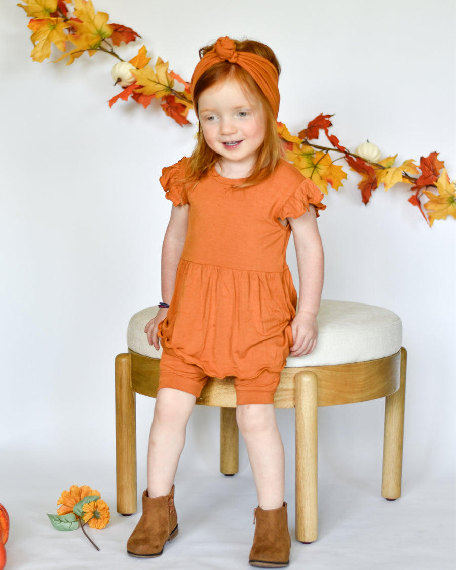 Switch-A-Roo ™ Reversible Opening Twirl Shortie Romper in Yams | Bamboo Viscose