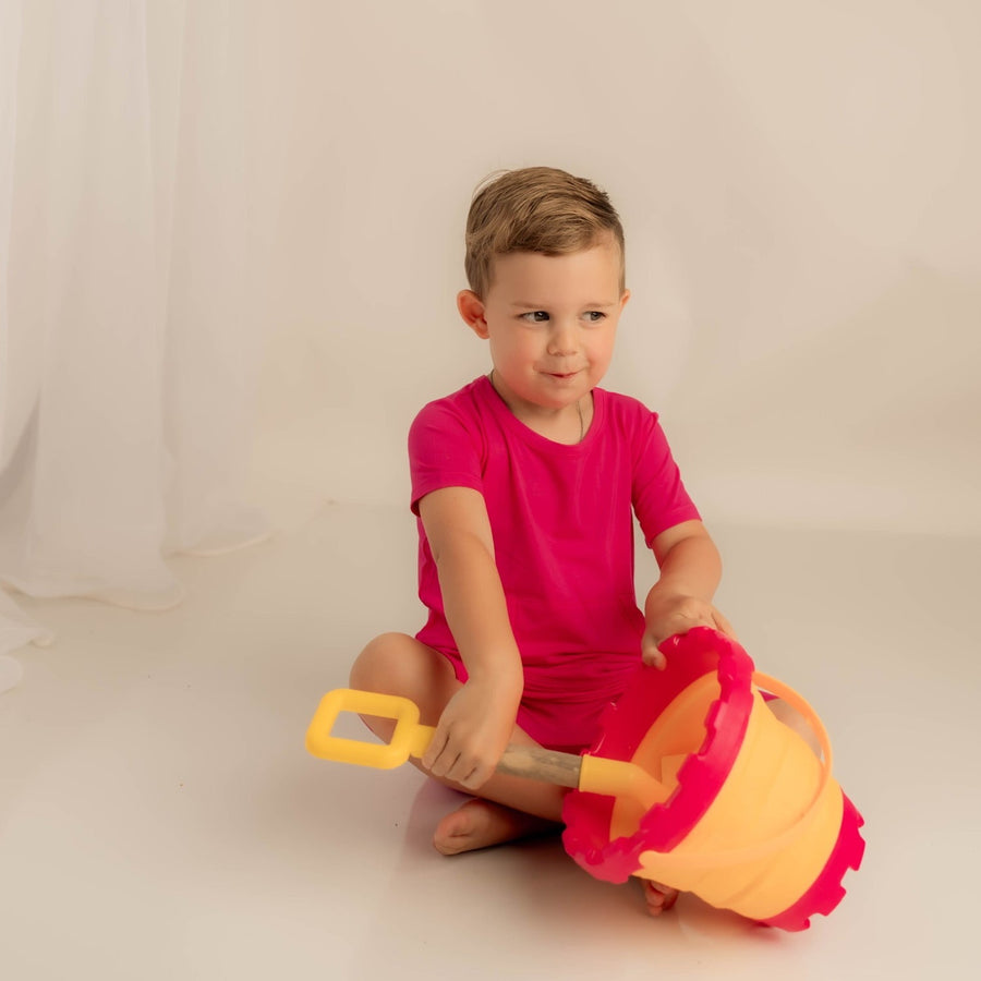 Front Opening Shortie Romper in Fuchsia | Bamboo Viscose