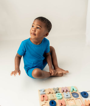 Front Opening Shortie Romper in Azure