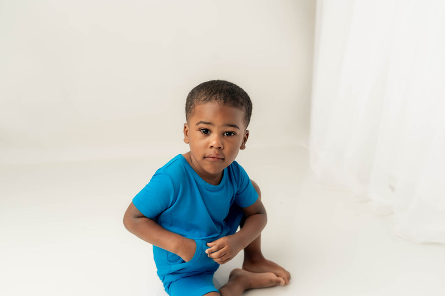 Front Opening Shortie Romper in Azure | Bamboo Viscose