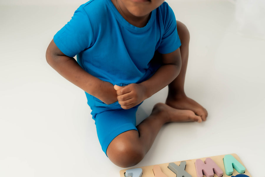 Front Opening Shortie Romper in Azure | Bamboo Viscose
