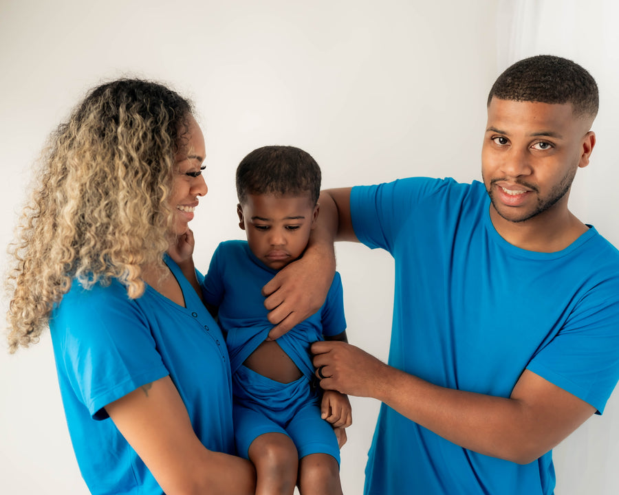 Front Opening Shortie Romper in Azure | Bamboo Viscose