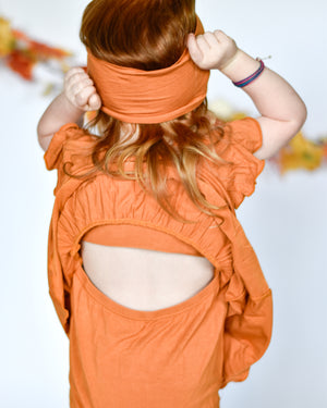 Switch-A-Roo ™ Reversible Opening Twirl Shortie Romper in Yams | Bamboo Viscose