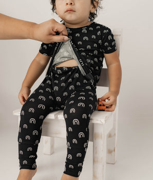 Front Opening Romper in Monochrome Rainbow