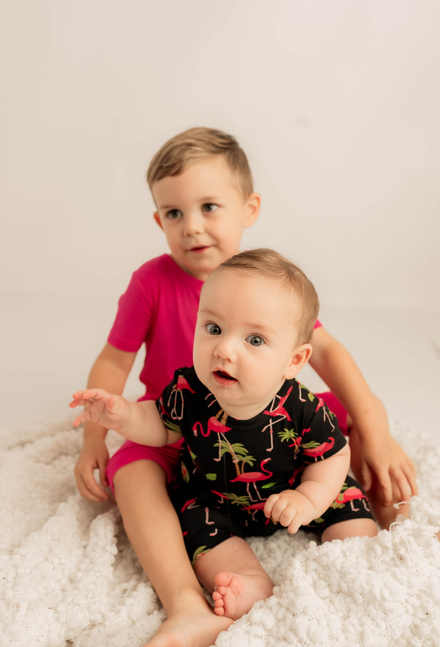 Front Opening Shortie Romper in Flamingos | Bamboo Viscose