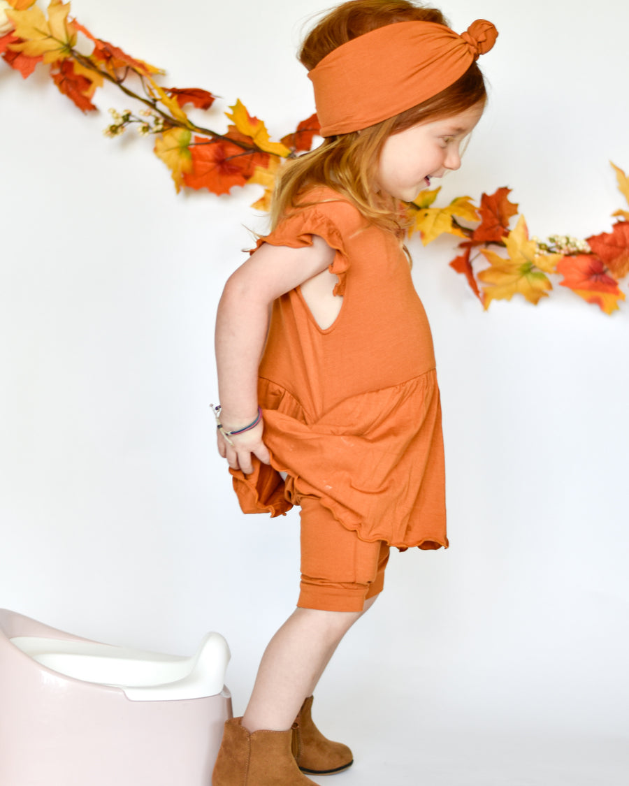 Switch-A-Roo ™ Reversible Opening Twirl Shortie Romper in Yams | Bamboo Viscose