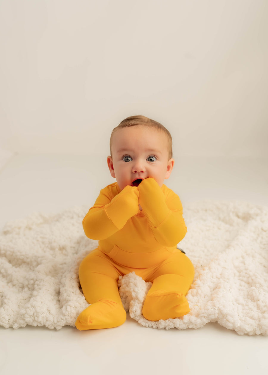 Front Opening Romper in Mango | Bamboo Viscose