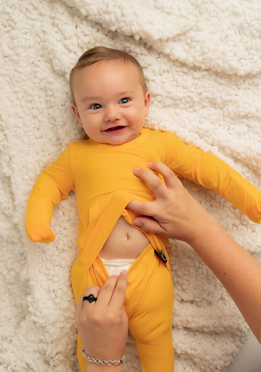 Front Opening Romper in Mango | Bamboo Viscose