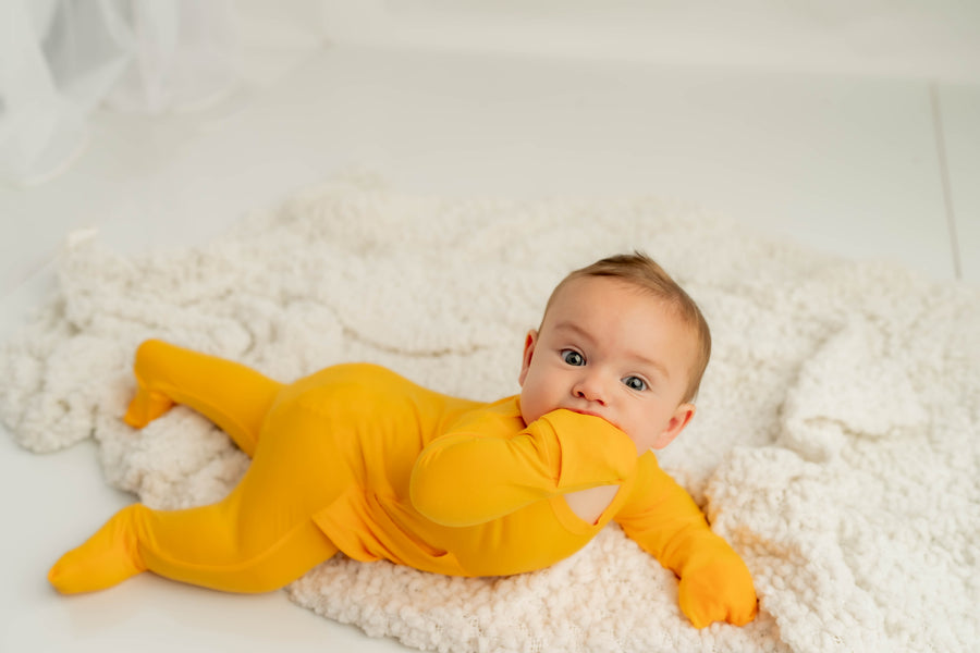 Front Opening Romper in Mango | Bamboo Viscose