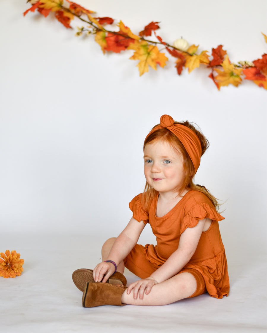 Switch-A-Roo ™ Reversible Opening Twirl Shortie Romper in Yams | Bamboo Viscose