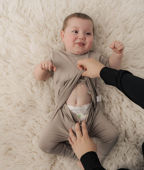 Front Opening Romper in Taupe