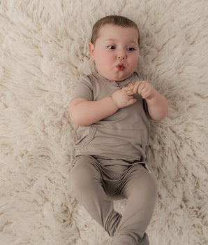 Front Opening Romper in Taupe