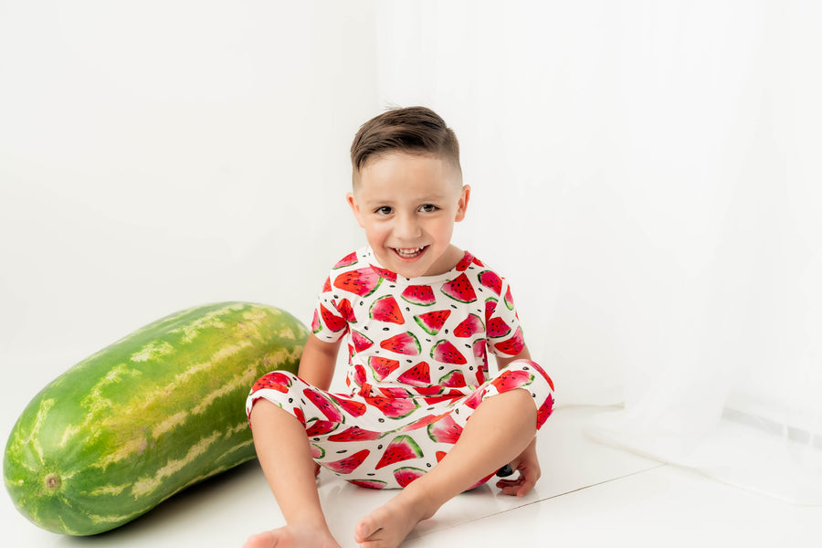 Front Opening Shortie Romper in OG Watermelons 2.0 | Bamboo Viscose