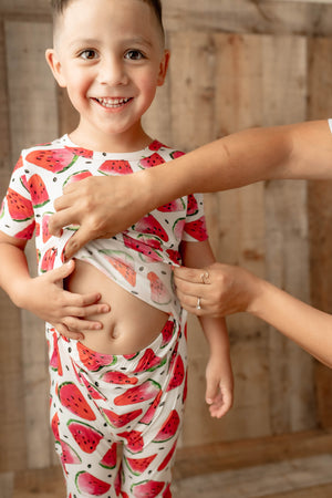 Front Opening Shortie Romper in OG Watermelons 2.0 | Bamboo Viscose