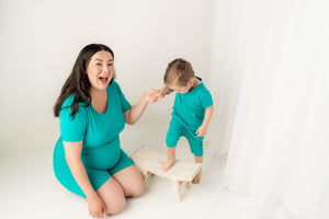 Front Opening Shortie Romper in Jade | Bamboo Viscose