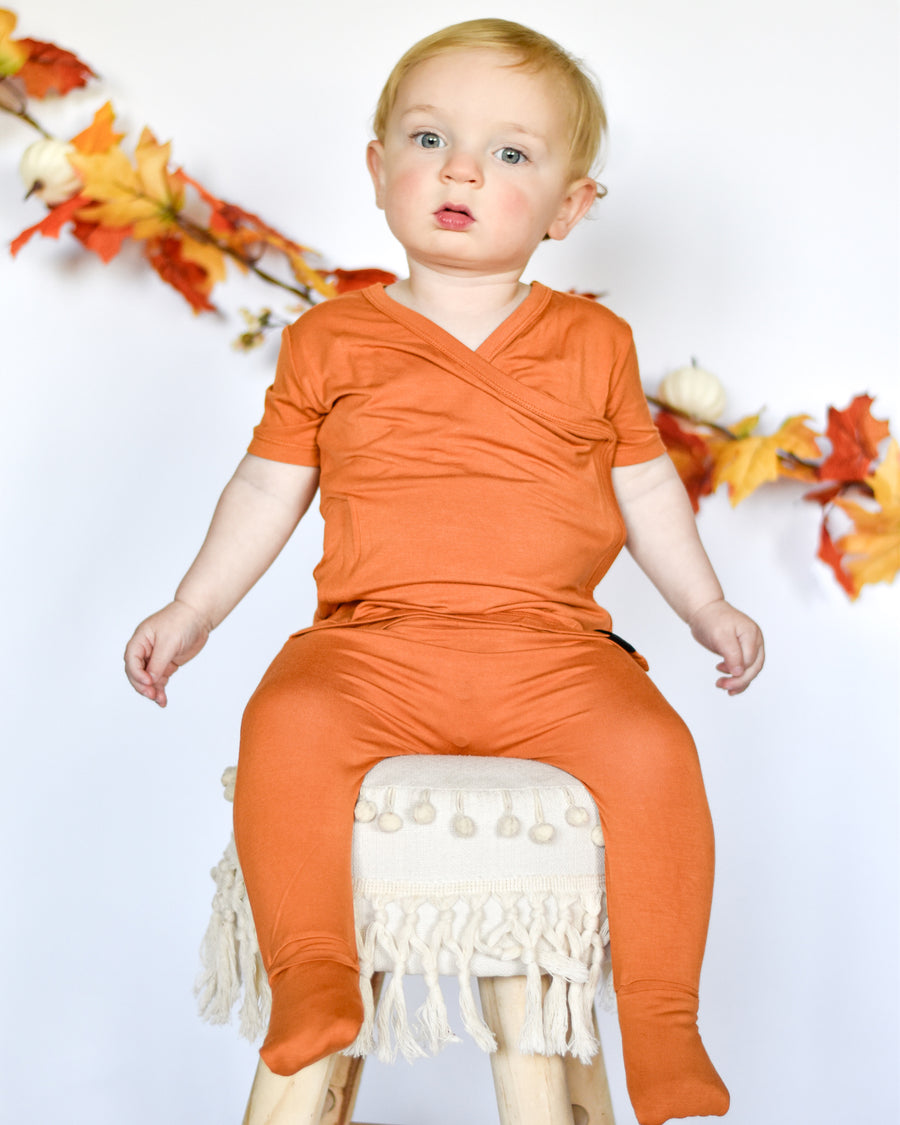 Wrap-A-Roo™ Wrap Opening Romper in Yams | Bamboo Viscose
