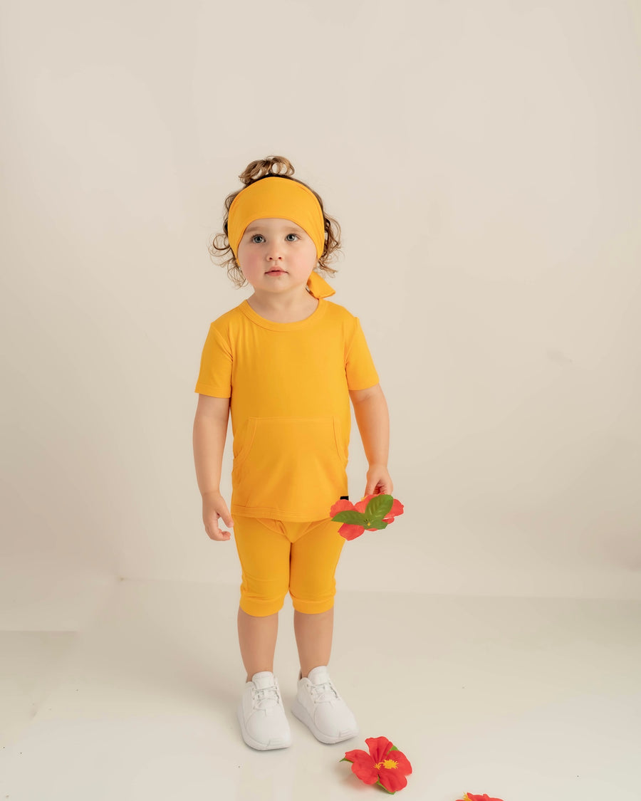 Front Opening Shortie Romper in Mango | Bamboo Viscose