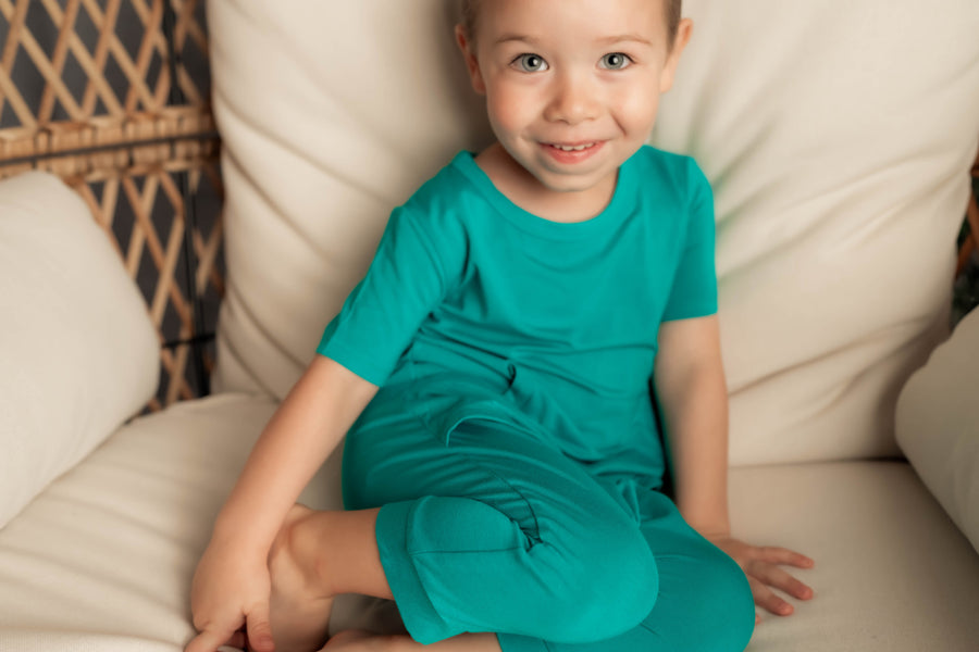 Front Opening Shortie Romper in Jade | Bamboo Viscose