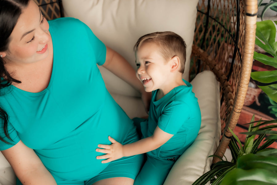 Front Opening Shortie Romper in Jade | Bamboo Viscose