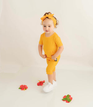 Front Opening Shortie Romper in Mango | Bamboo Viscose