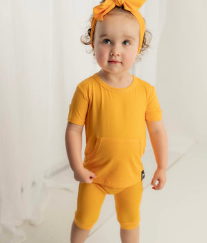 Front Opening Shortie Romper in Mango | Bamboo Viscose