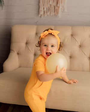 Front Opening Shortie Romper in Mango | Bamboo Viscose