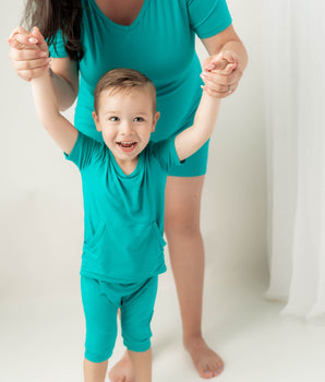Front Opening Shortie Romper in Jade | Bamboo Viscose