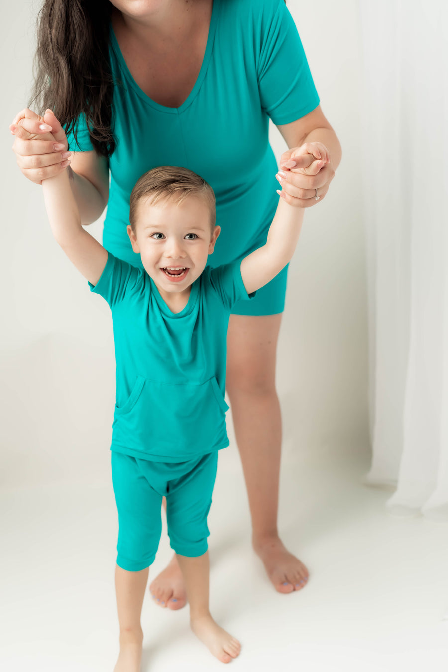 Front Opening Shortie Romper in Jade | Bamboo Viscose
