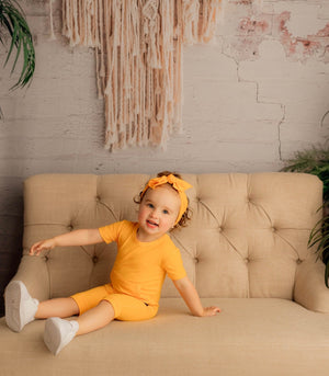 Front Opening Shortie Romper in Mango | Bamboo Viscose