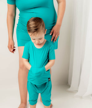 Front Opening Shortie Romper in Jade