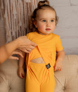 Front Opening Shortie Romper in Mango