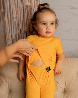 Front Opening Shortie Romper in Mango | Bamboo Viscose