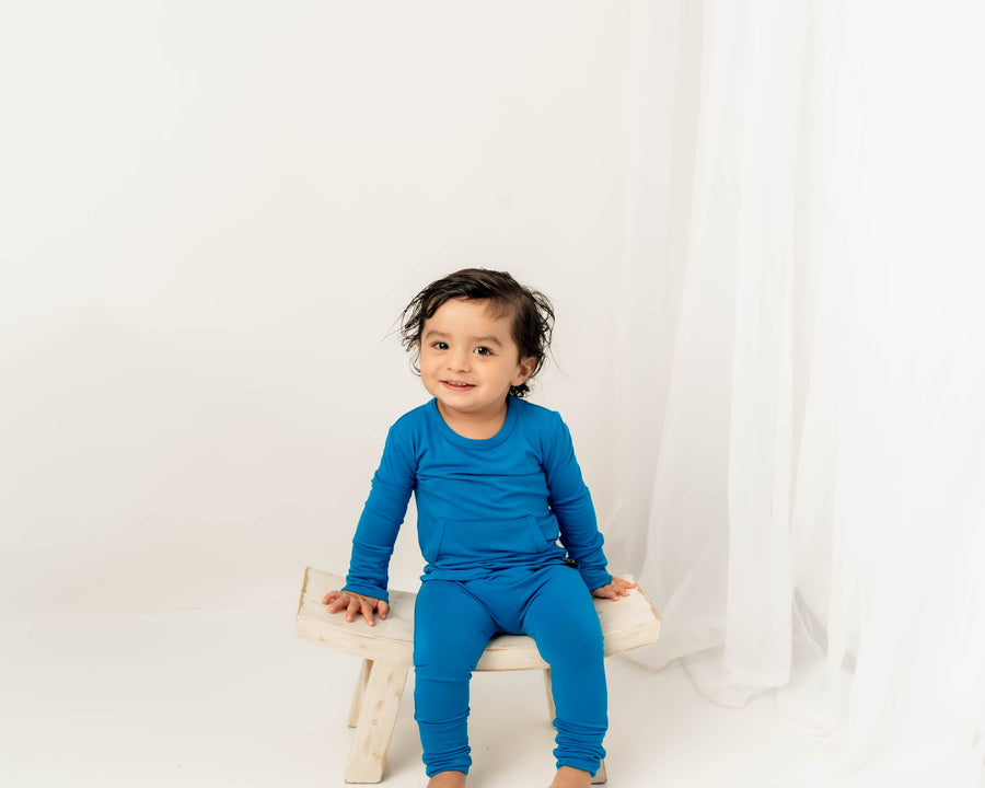 Front Opening Romper in Azure | Bamboo Viscose