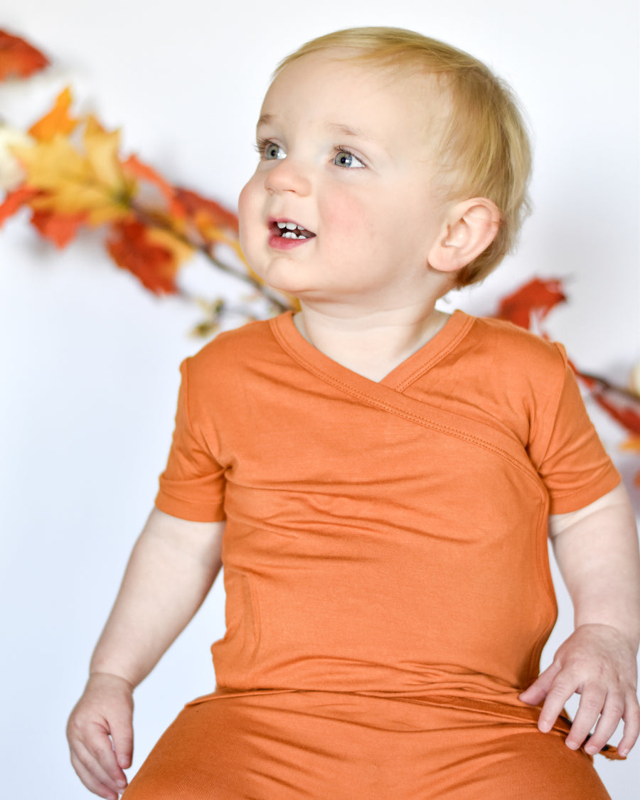 Wrap-A-Roo™ Wrap Opening Romper in Yams | Bamboo Viscose