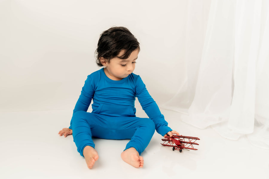 Front Opening Romper in Azure | Bamboo Viscose