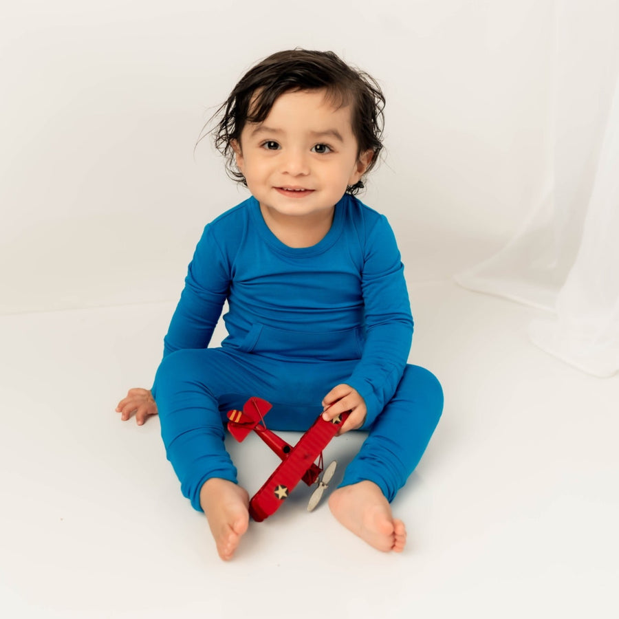 Front Opening Romper in Azure | Bamboo Viscose