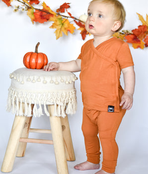 Wrap-A-Roo™ Wrap Opening Romper in Yams | Bamboo Viscose