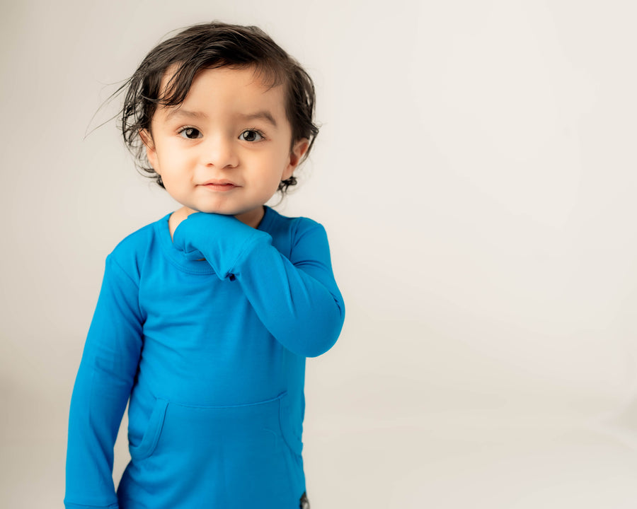 Front Opening Romper in Azure | Bamboo Viscose