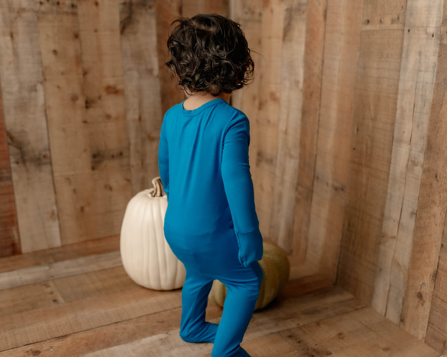 Front Opening Romper in Azure | Bamboo Viscose