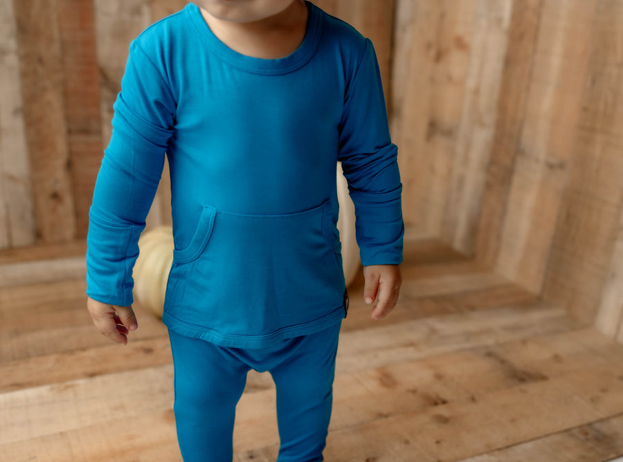 Front Opening Romper in Azure | Bamboo Viscose