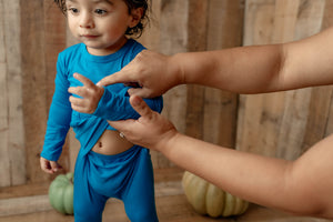 Front Opening Romper in Azure | Bamboo Viscose